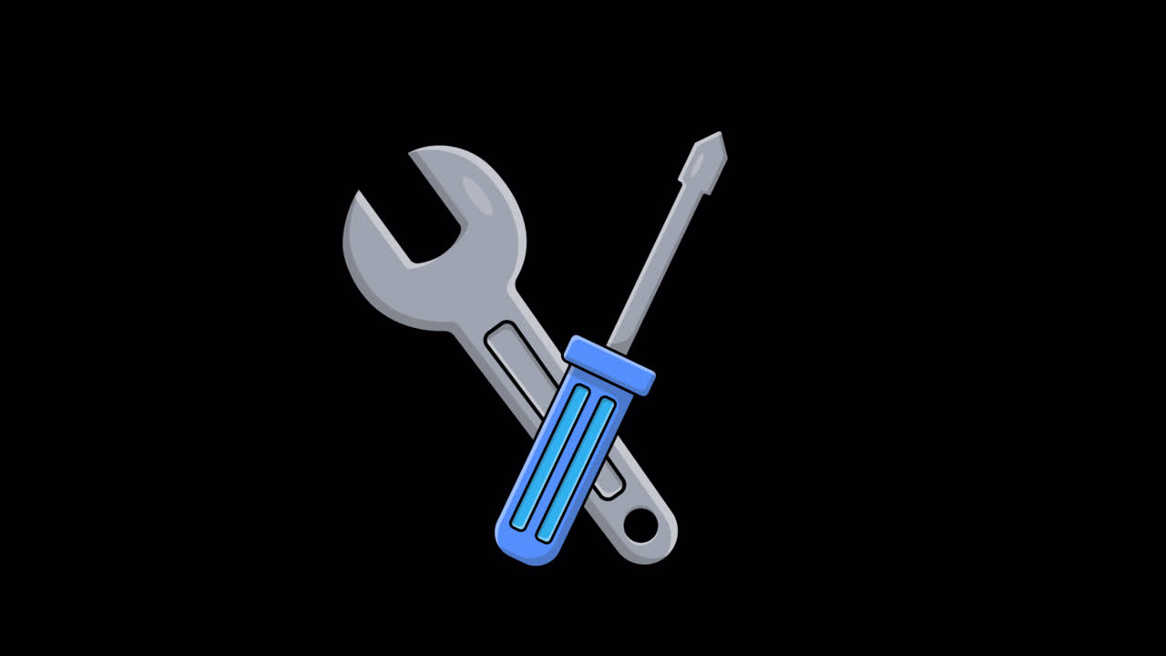 Animated Wrench and Screwdriver Tools Icon on Black Background