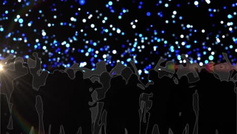 animación de siluetas de personas bailando con puntos brillantes de luz