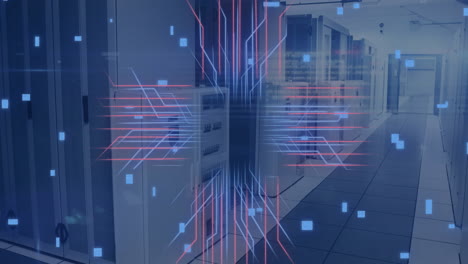 Animation of circuit board and data processing over computer servers