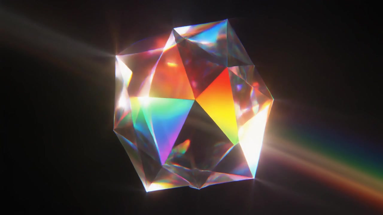Roterende geometrisk krystalprisme med regnbue lysbrydning