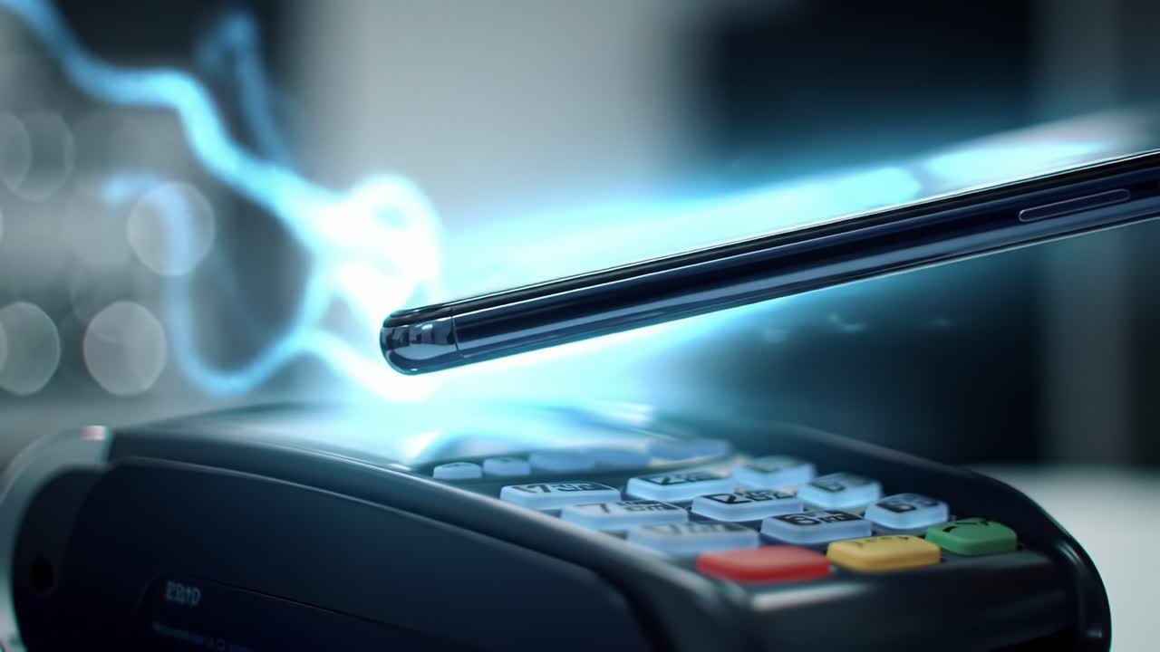 Seamless Mobile Payment Experience: A Close-Up View of Contactless Transaction Technology Captured in Two Distinct Frames Showcasing Innovation and Convenience