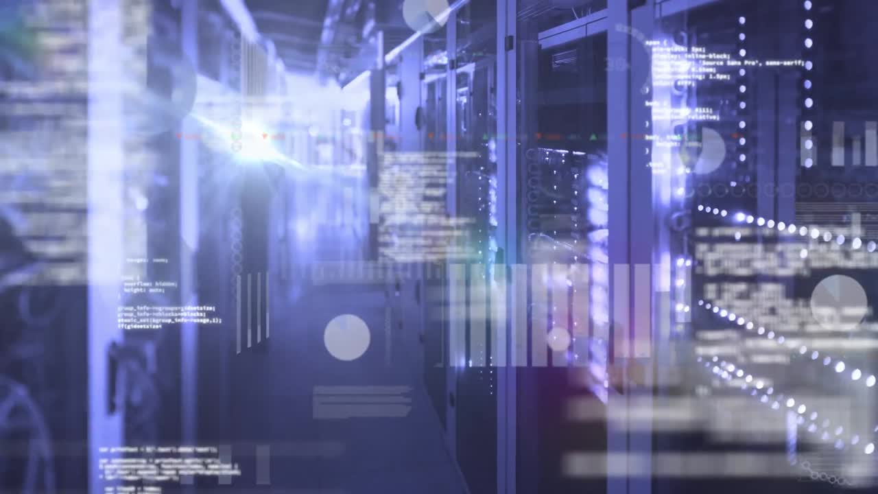 animación del procesamiento de datos a través de servidores informáticos en segundo plano