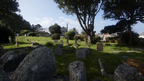 Extra Wide shot of church graveyard on Saint Michael&#039;s mount