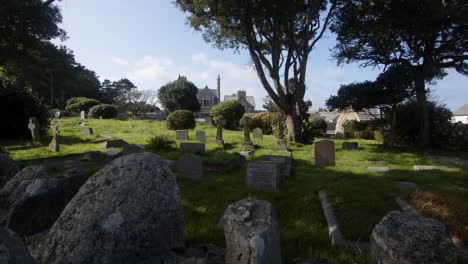 extra wide shot of church graveyard on saint michael's mount