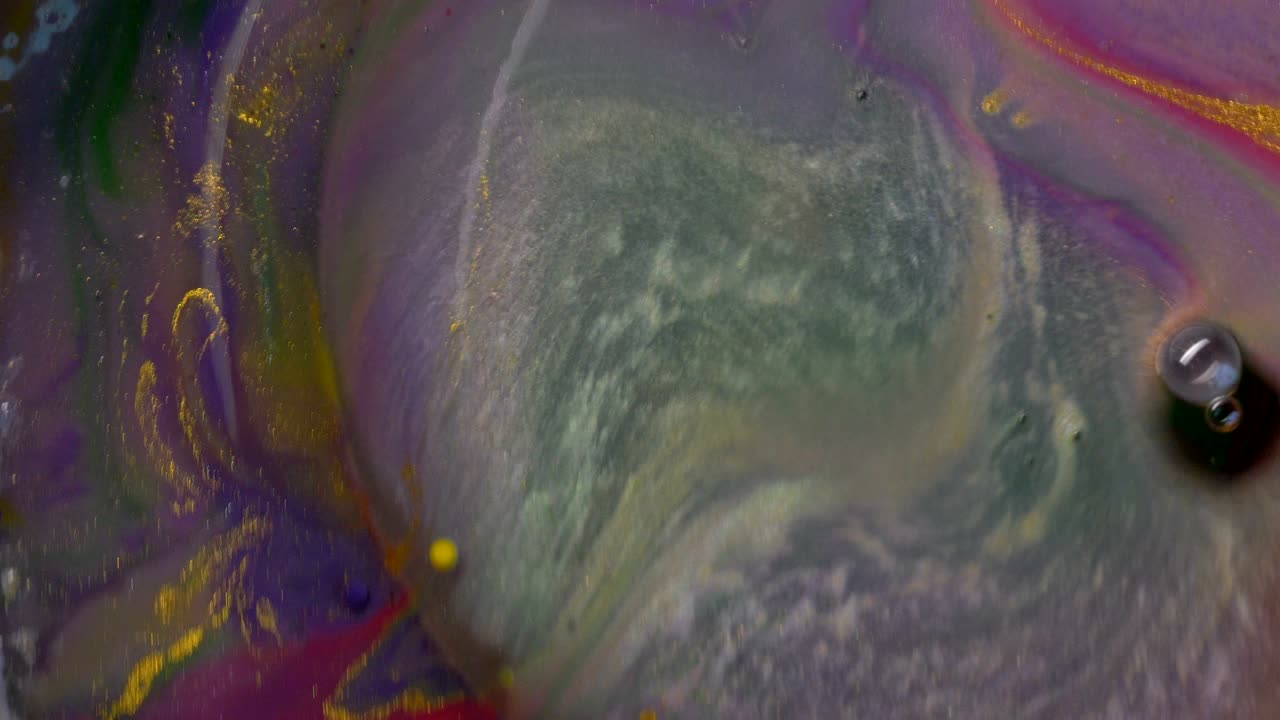 burbujas abstractas de colores. pintura de color macro en flujo dinámico. fondo de textura de movimiento caótico. vista superior