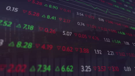 Animación-Del-Procesamiento-De-Datos-Financieros-Sobre-El-Paisaje-Urbano