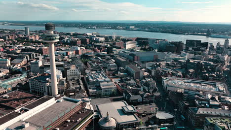 Luftaufnahme-Der-Skyline-Und-Sehenswürdigkeiten-Von-Liverpool,-England