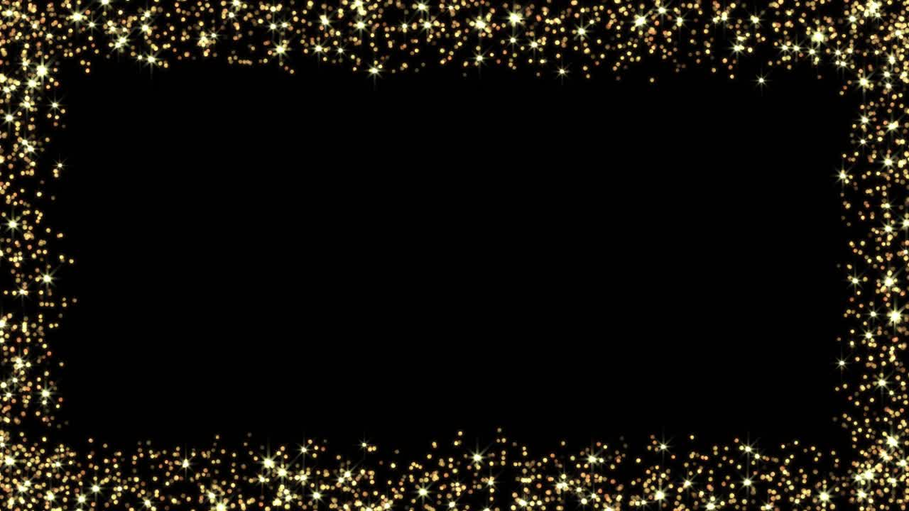 4k golden snow abstract corner frame and border copy space loop background christmas snowflake