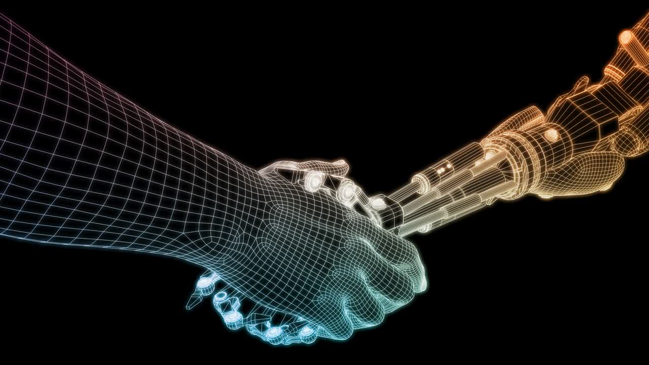 Technology Partnership with Handshake Between Robot and Human Looping
