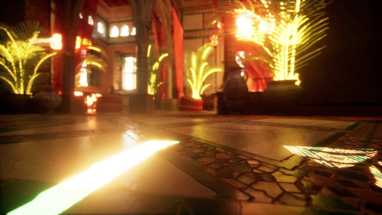 o grande interior de um palácio árabe