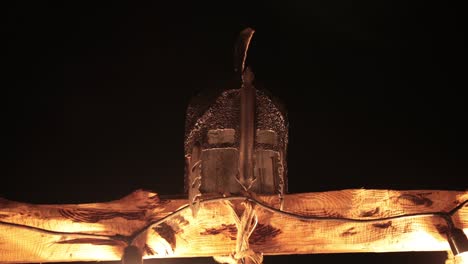 battle helmet for a brave fight against the enemy defending the viking. pedestal