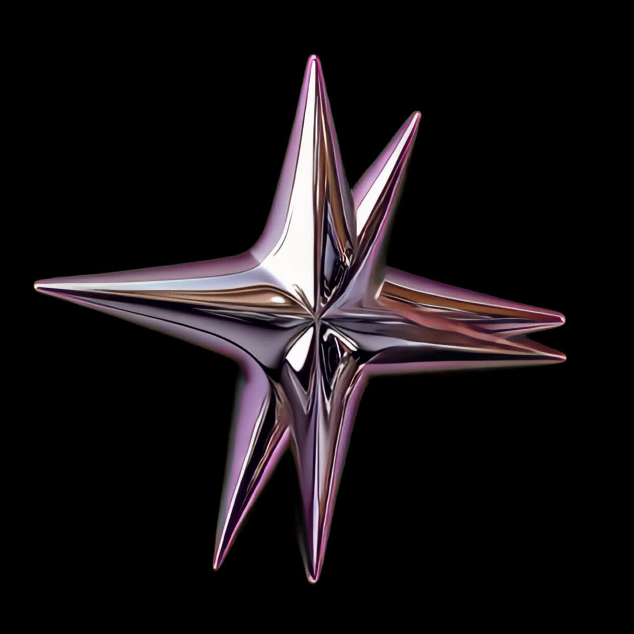 Futuristic metallic star sculpture animation isolated asset, transparent 4K video, alpha channel
