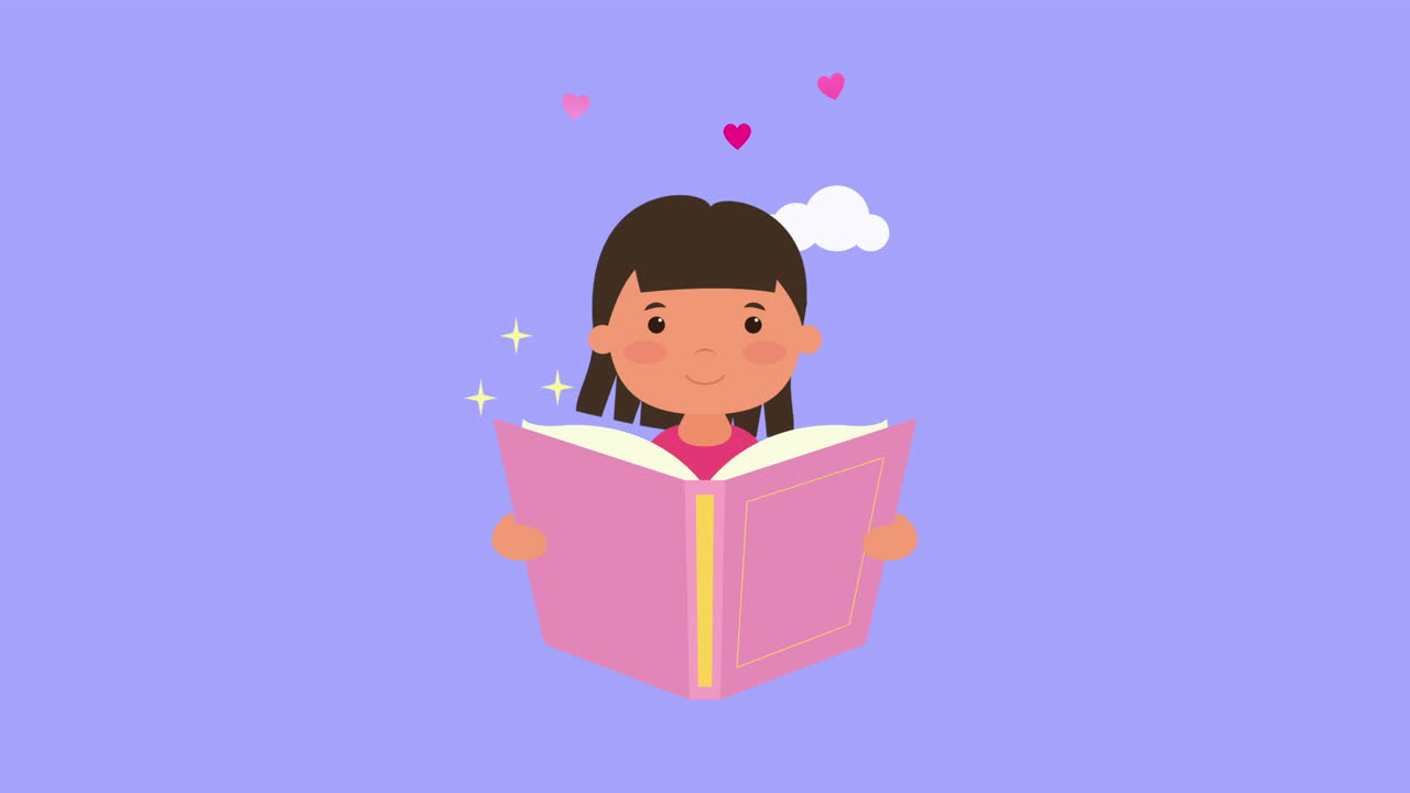 personaje de una niña leyendo un libro