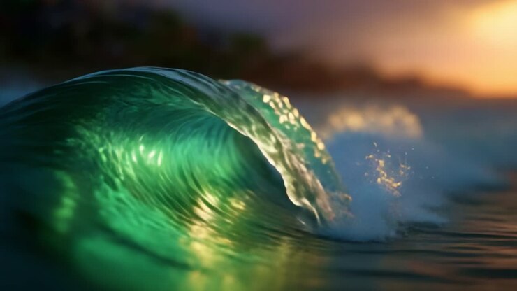 Captivating Ocean Waves Glimmering Under Golden Sunset Light, Showcasing the Beauty of Nature and Serenity in Coastal Landscapes and Dynamic Water Movements