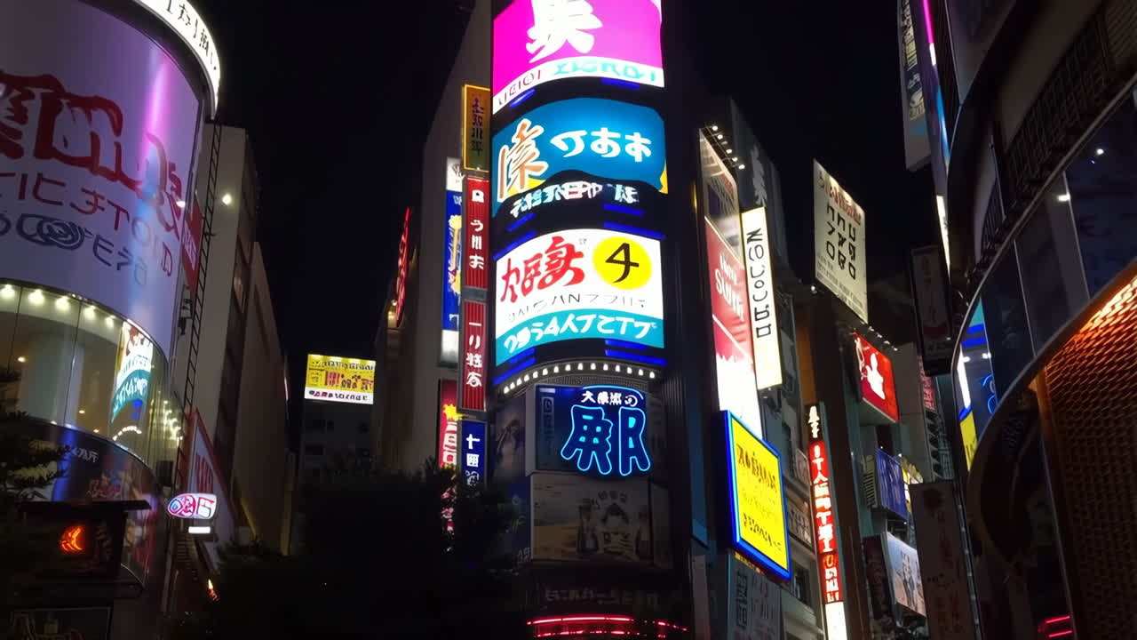 Vibrant Neon Signs Light Up a Japanese City at Night