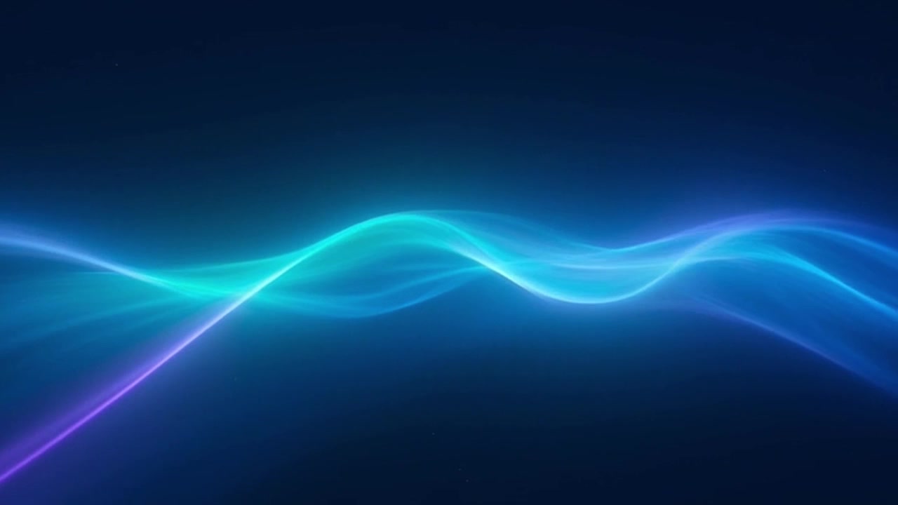 Abstract Glowing Blue and Purple Light Waves Moving on Dark Background