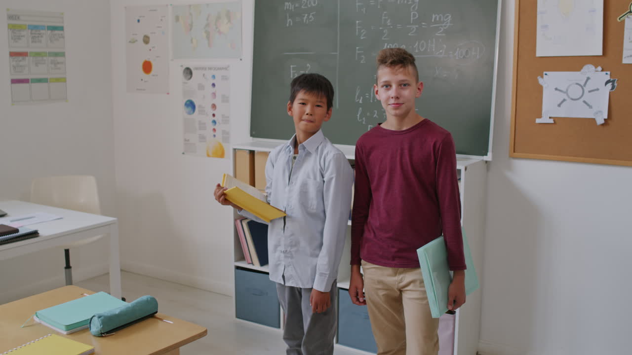 Portrait of Happy Schoolboys in Classroom
