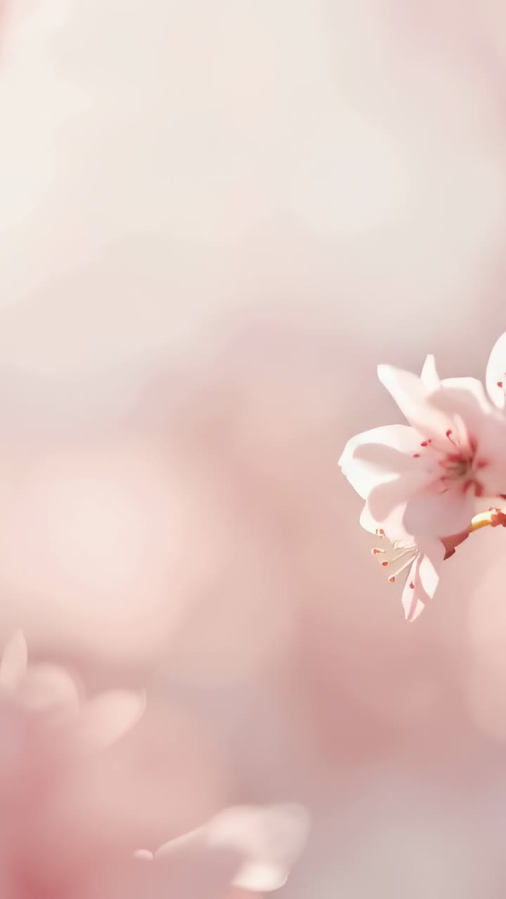 Video verticale: Petali che vengono trasportati dalla brezza oltre un gruppo di fiori rosa in giardino, spazio per il testo.