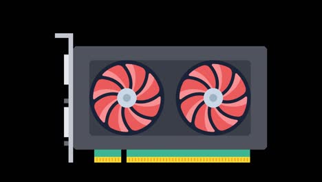 tarjeta gráfica de video. tarjeta de video trabajando. gpu, dibujos animados. animación 4k en canal alfa.