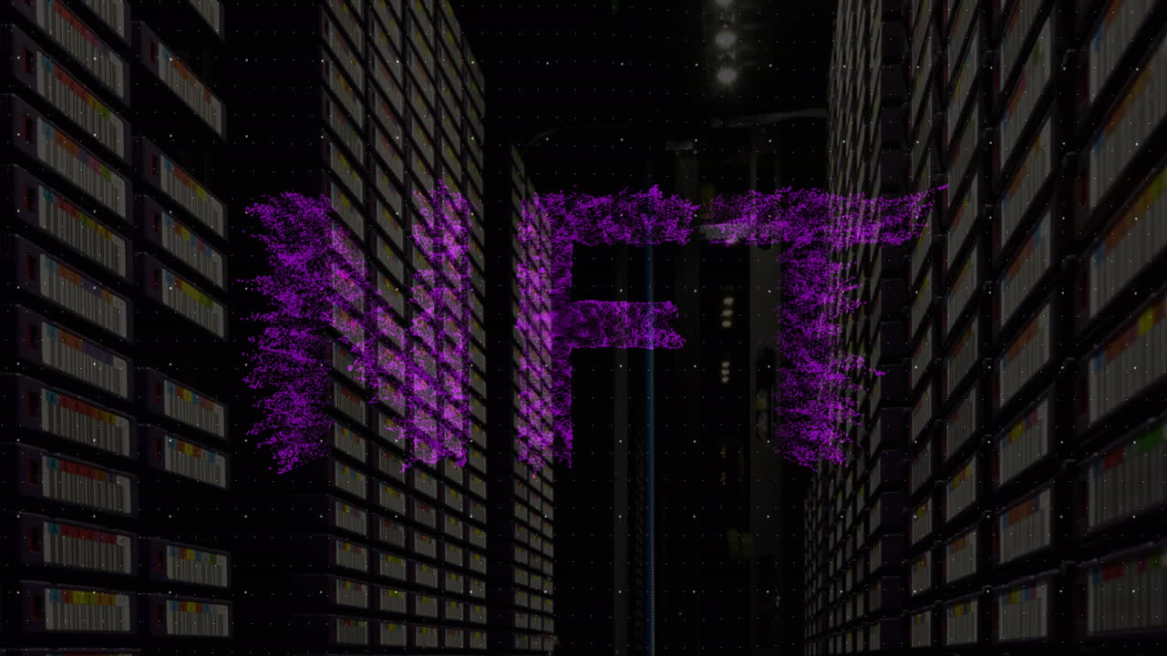 animación del texto nft sobre la sala del servidor