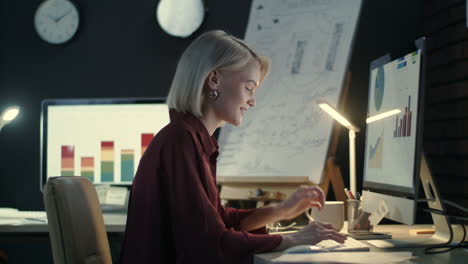 business woman typing on computer keyboard.