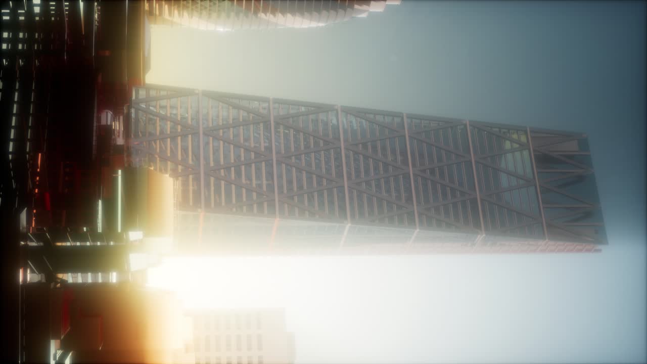 해가 지는 런던 시의 개념. 수직 형식