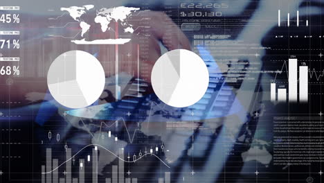 animación del procesamiento de datos financieros sobre el hombre utilizando computadora