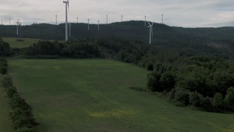 lush field landscape with wind turbines near the gulf of saint lawrence during early morning in northern quebec, canada. - tilt-up