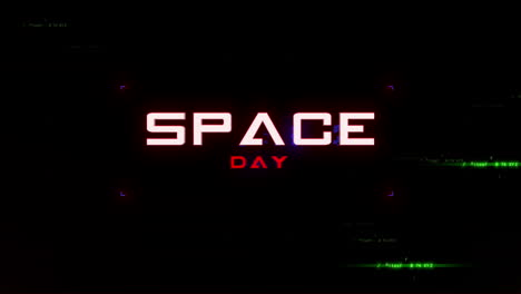 space day with hud elements on computer screen with glitch effect