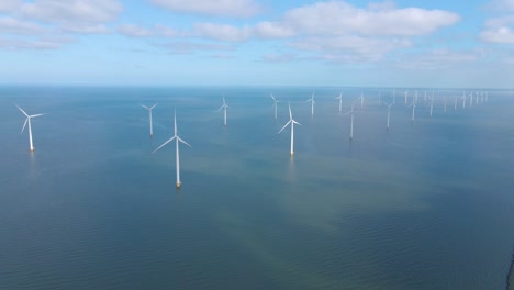 huge windmill turbines, offshore windmill farm in the ocean westermeerwind park , windmills isolated at sea on a beautiful bright day netherlands flevoland noordoostpolder