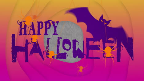 Animation of orange shapes over happy halloween text