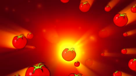 juicy tomato smoothly moving on the red background. 3d seamless loop animation.