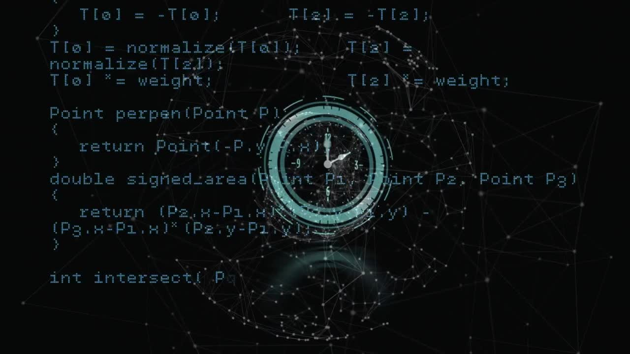 Animation of clock moving fast with networks over data processing