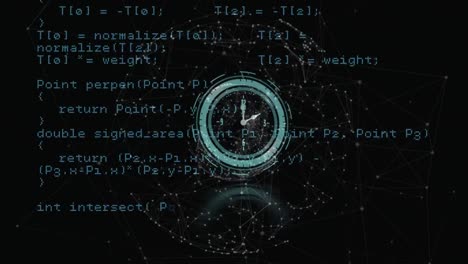 animación de reloj moviéndose rápido con redes sobre procesamiento de datos