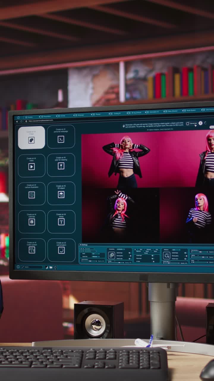 Vertical video Computer on desk with UI of GPT application turning text prompt into photos