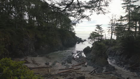 Weitwinkelaufnahme-Eines-Browns-Beach-In-Ucluelet,-Vancouver-Island,-Kanada