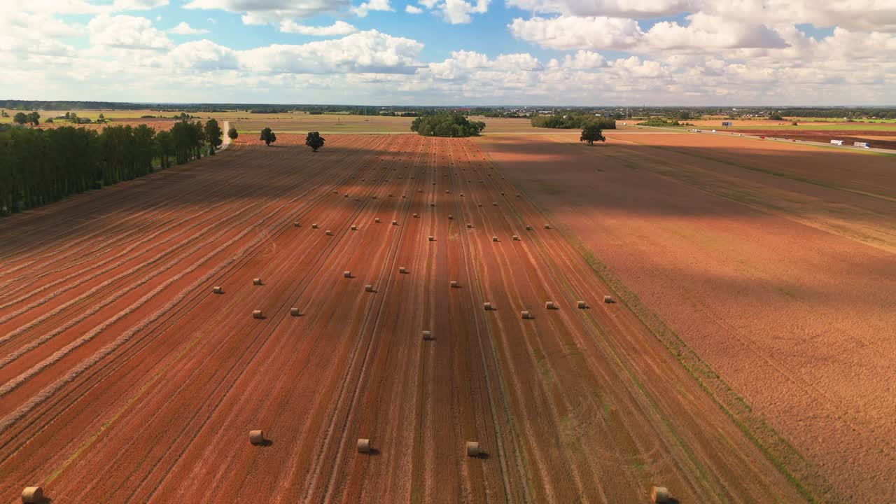 Aerial View of Hay Bales in a Farm Field