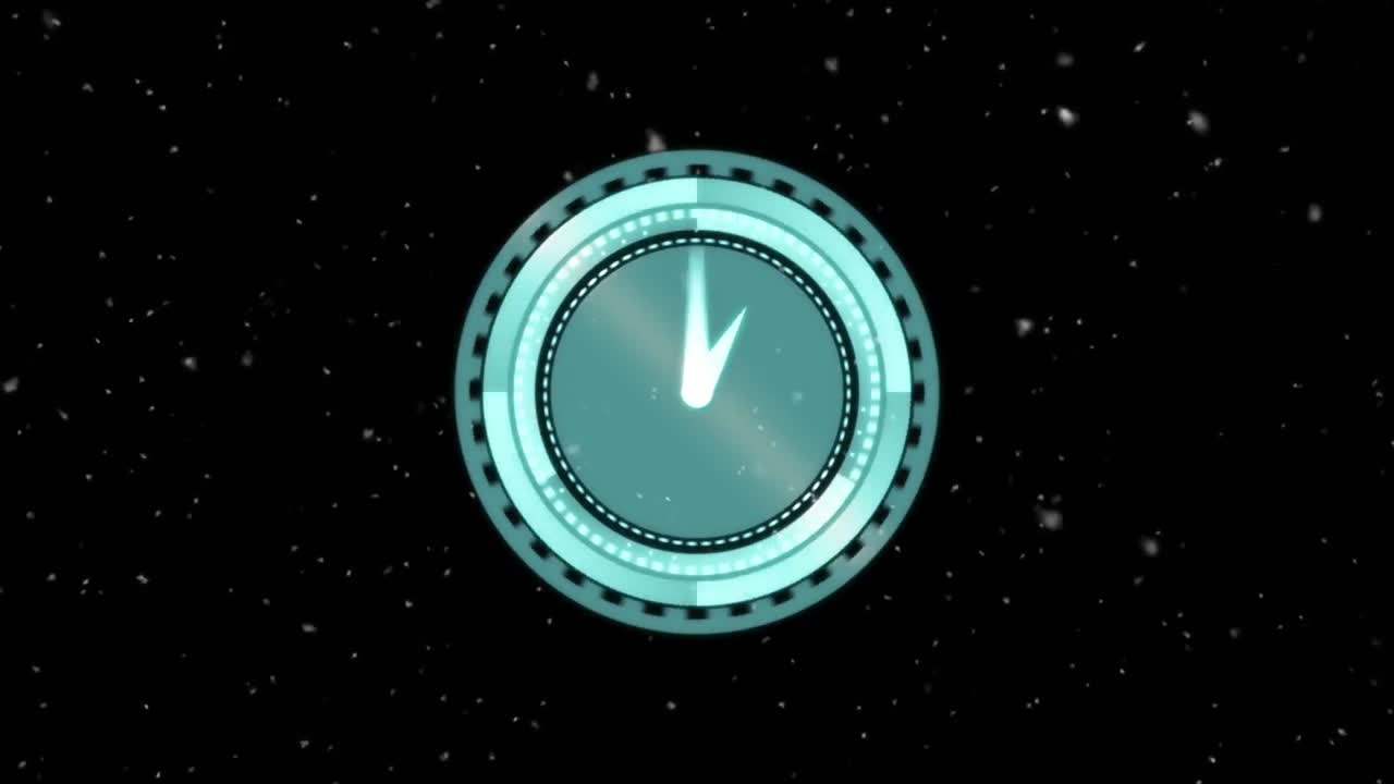 검은 바탕 위에 움직이는  ⁇  반점과 시계의 애니메이션
