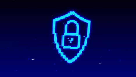 Animation-of-padlock-and-shield-with-digital-data-processing-over-blue-background