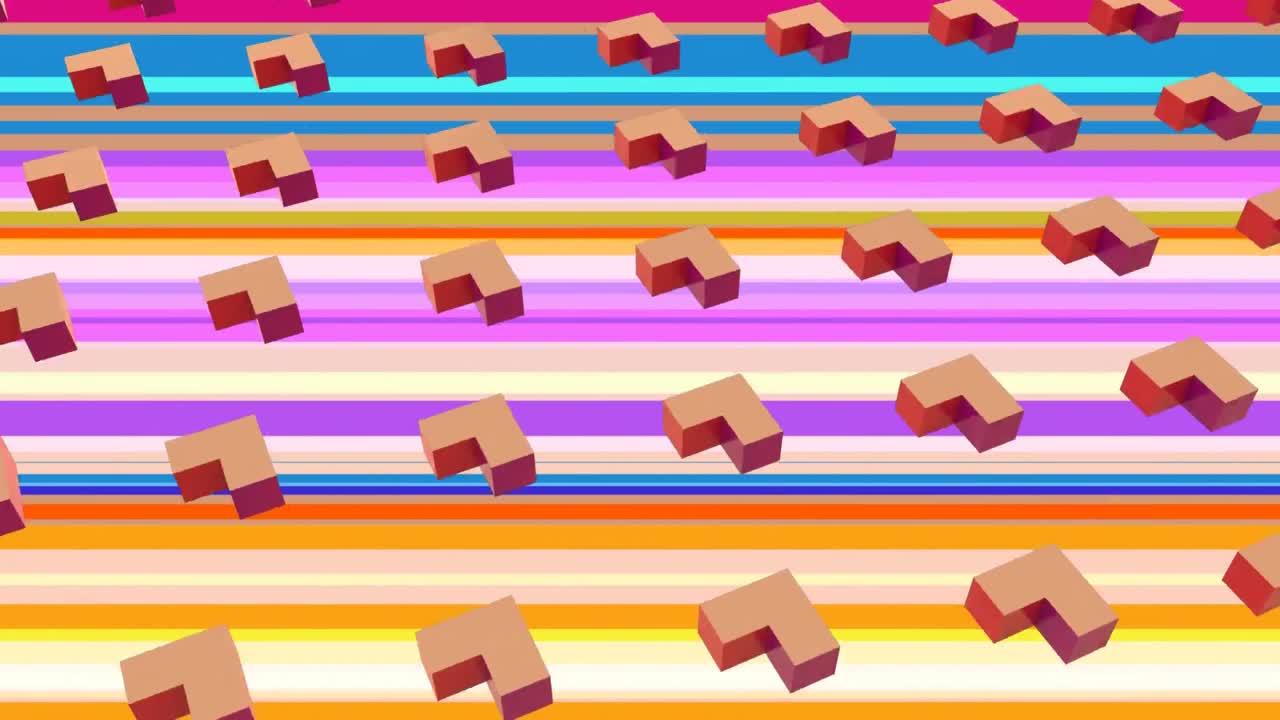 animación de formas naranjas en un fondo de color