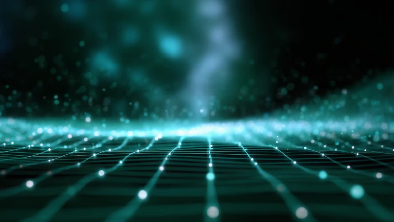 A Captivating View of a Digital Landscape with Floating Particles and a Grid Floor, Emphasizing the Depth and Complexity of the Virtual Realm