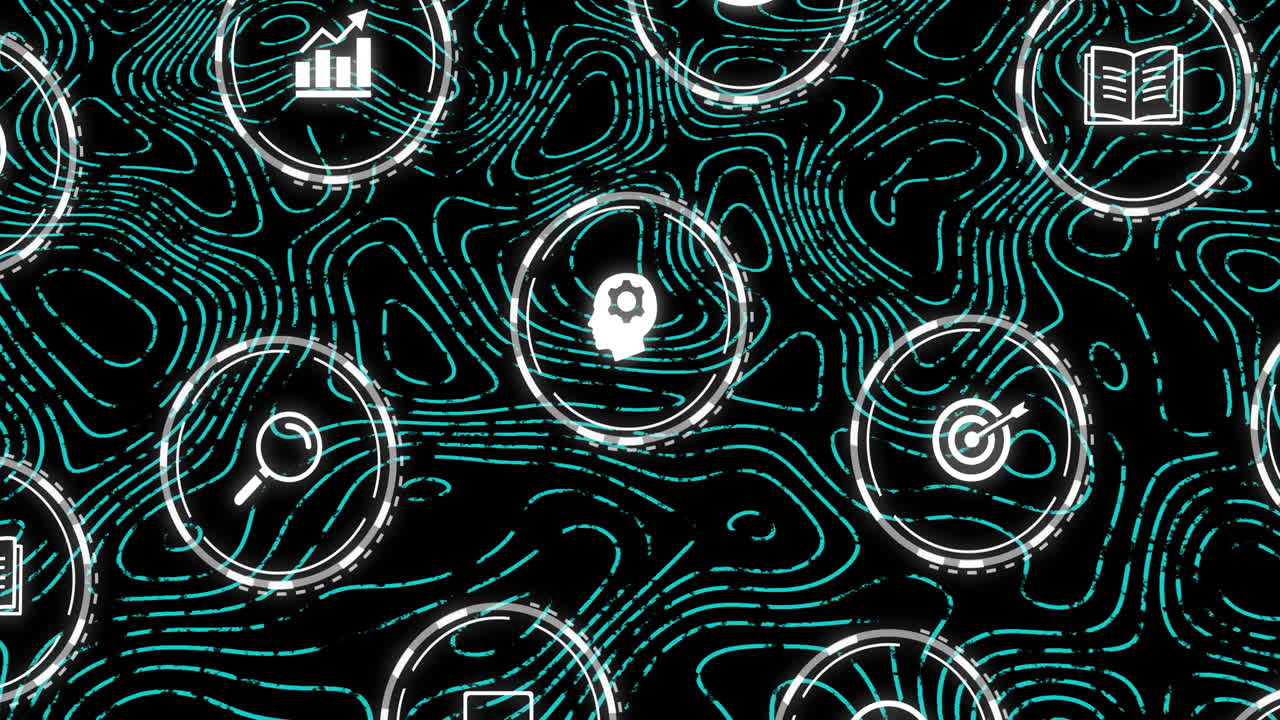 animación de la red de conexiones con iconos en fondo negro