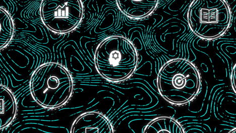 animación de la red de conexiones con iconos en fondo negro