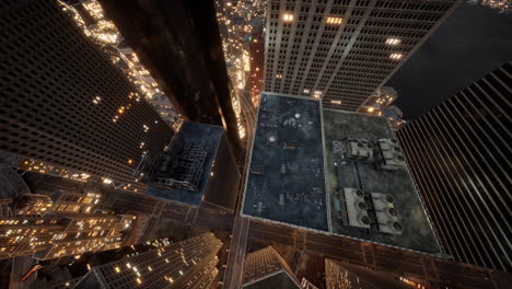 aerial view of skyscrapers in downtown in the evening