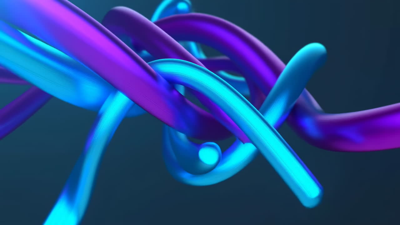 Animazione astratta dinamica di linee luminose viola e blu.