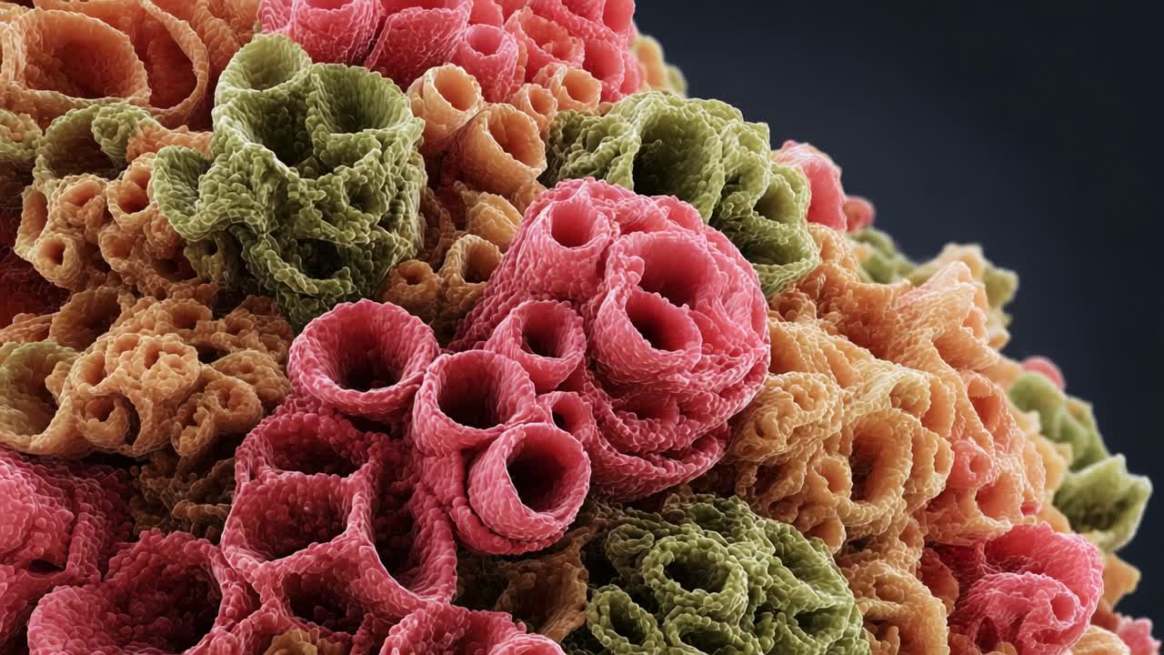 A Stunning Close-Up of Vibrant Microscopic Structures Showcasing Complex Shapes, Textures, and Colors Through a High Magnification Lens in Stunning Detail