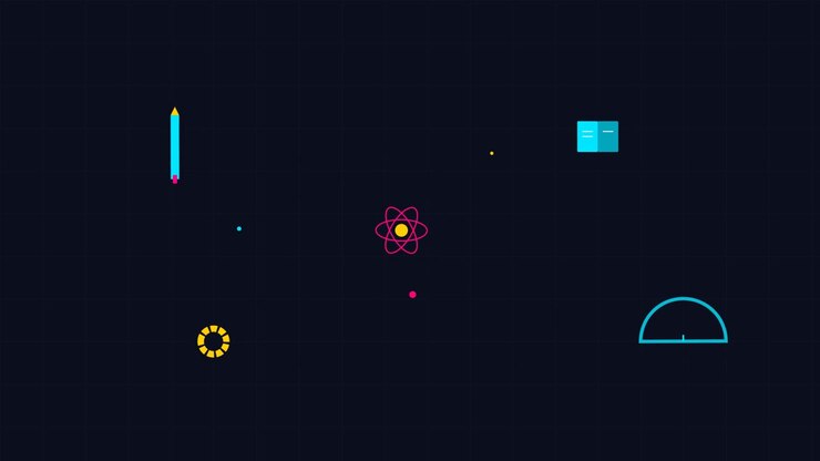 Animated Educational Icons Floating on Dark Background