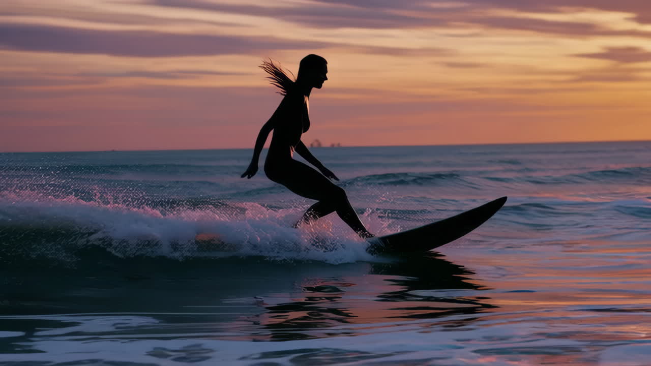 Silhouette of a Surfer at Sunset