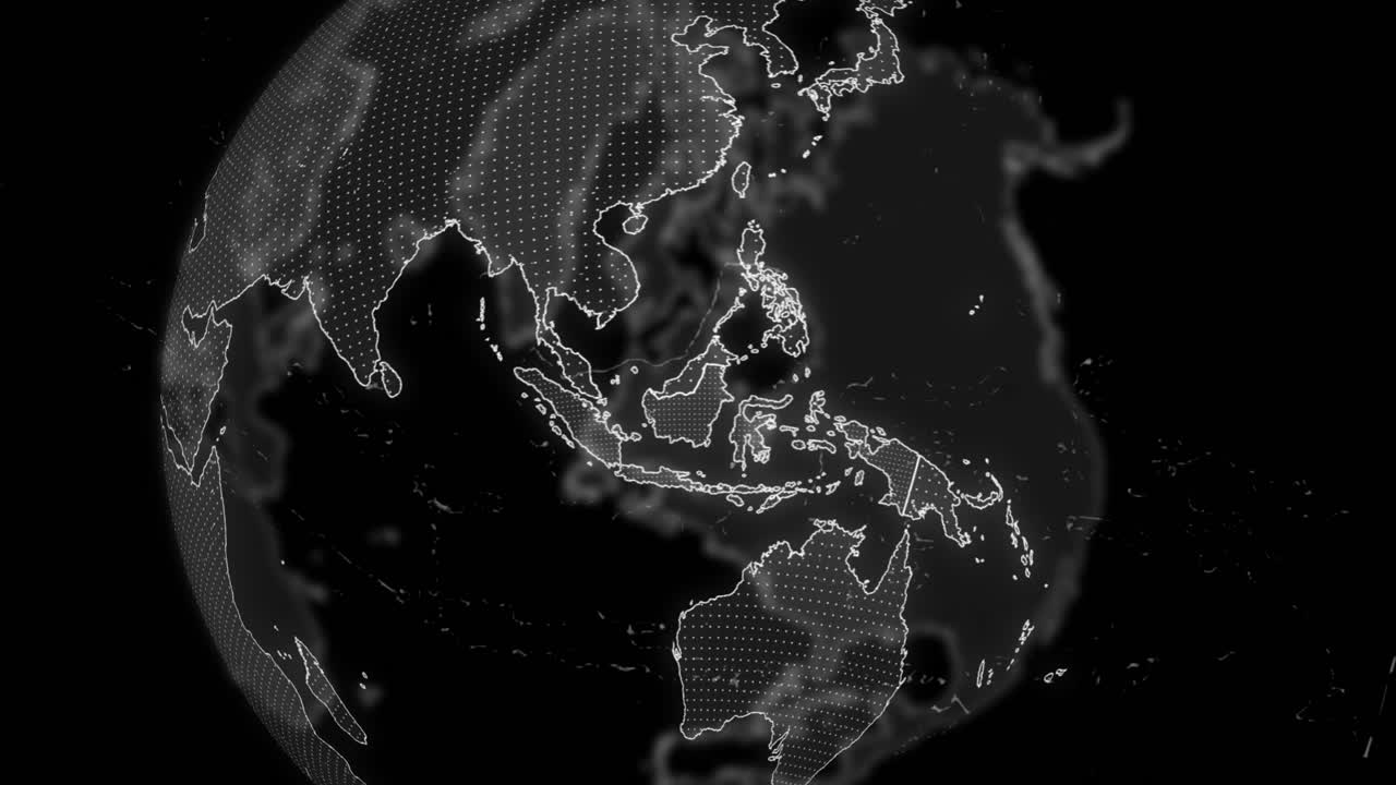 indonesia país alfa para la edición de datos tecnología de análisis de globo giratorio, video cinematográfico muestra un globo digital giratorio, haciendo zoom en indonesia país alfa para la edición de plantilla