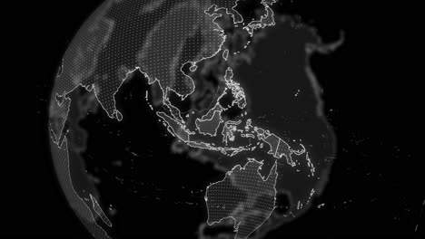 indonesia country alpha for editing data analysis technology globe rotating, cinematic video showcases a digital globe rotating, zooming in on indonesia country alpha for editing template